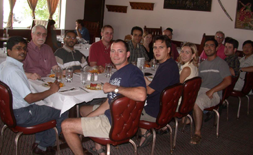 Pierre with a group of precision agriculture students and staff at a restaurant (2002).