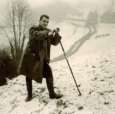 Pierre in his earlier years taking a winter soil sample